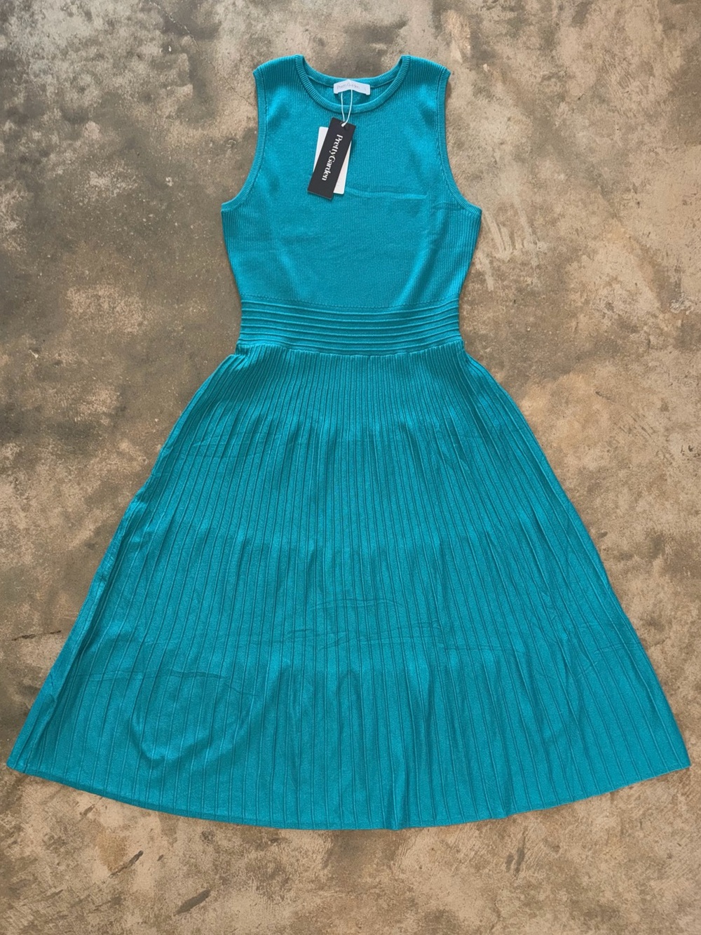 NWT PrettyGarden Teal Pleated Knit Sweater Midi Dress Size L Fit & Flare Viscose